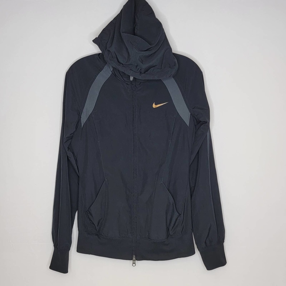 EUC Nike Women's Dri Fit Reversible Spell Out Black Gray Running Jacket XS
